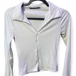 Heart Hips White Ribbed Button-Down Shirt